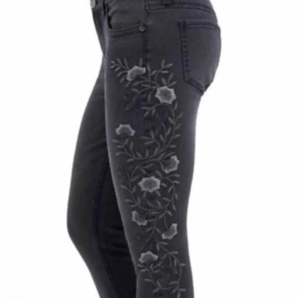 Seven7 Dark Gray Embroidered Skinny Jeans